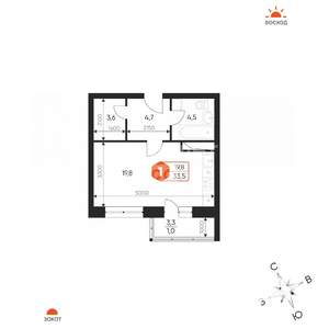 Студия квартира, вторичка, 34м2, 9/17 этаж