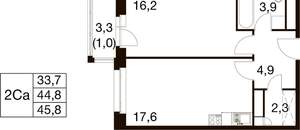1-к квартира, вторичка, 46м2, 3/17 этаж