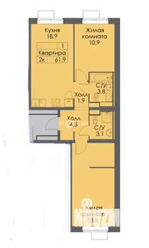 3-к квартира, вторичка, 61м2, 13/16 этаж