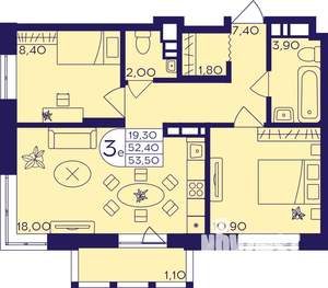 3-к квартира, строящийся дом, 54м2, 10/17 этаж