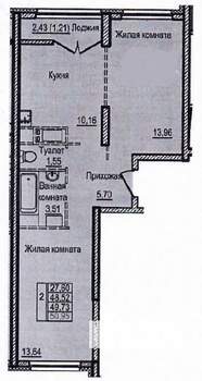 2-к квартира, вторичка, 50м2, 24/25 этаж