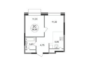 2-к квартира, строящийся дом, 37м2, 21/22 этаж
