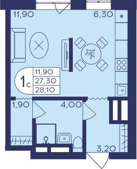 Студия квартира, вторичка, 28м2, 3/23 этаж