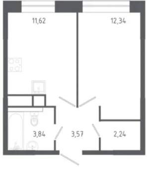 1-к квартира, вторичка, 34м2, 15/22 этаж