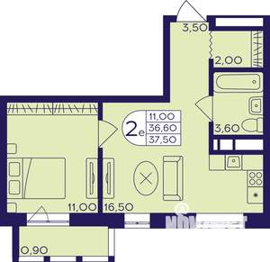 2-к квартира, строящийся дом, 38м2, 10/22 этаж