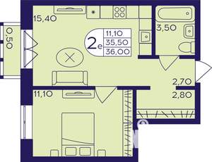 2-к квартира, строящийся дом, 36м2, 9/23 этаж