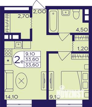 2-к квартира, строящийся дом, 34м2, 5/22 этаж