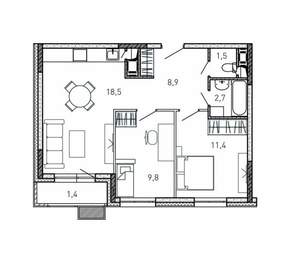 2-к квартира, вторичка, 54м2, 17/17 этаж