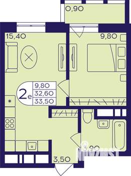 2-к квартира, строящийся дом, 34м2, 7/22 этаж