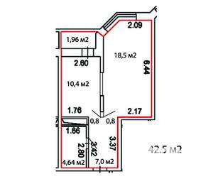 1-к квартира, вторичка, 43м2, 2/21 этаж