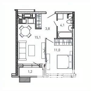 1-к квартира, вторичка, 35м2, 12/17 этаж