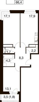 3-к квартира, вторичка, 64м2, 11/17 этаж