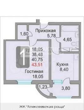 1-к квартира, вторичка, 44м2, 4/25 этаж