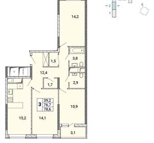 3-к квартира, сданный дом, 78м2, 9/18 этаж