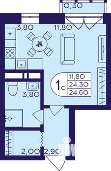 Студия квартира, строящийся дом, 25м2, 4/22 этаж