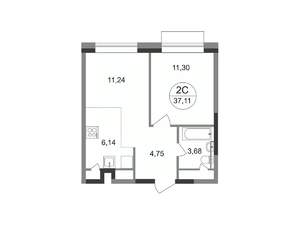 2-к квартира, строящийся дом, 37м2, 21/22 этаж