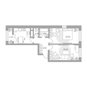 2-к квартира, вторичка, 57м2, 8/25 этаж