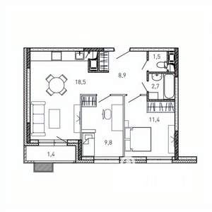 2-к квартира, вторичка, 54м2, 2/17 этаж