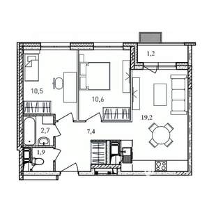 2-к квартира, вторичка, 54м2, 3/17 этаж