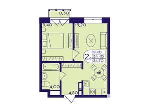 1-к квартира, вторичка, 35м2, 4/17 этаж