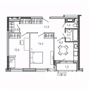 2-к квартира, вторичка, 54м2, 9/17 этаж