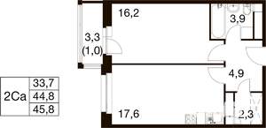 1-к квартира, вторичка, 46м2, 13/18 этаж