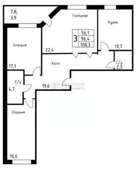3-к квартира, вторичка, 96м2, 4/17 этаж