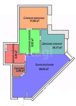2-к квартира, вторичка, 71м2, 1/4 этаж