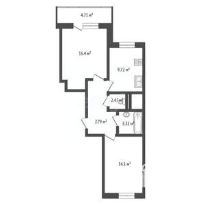 2-к квартира, вторичка, 54м2, 24/25 этаж