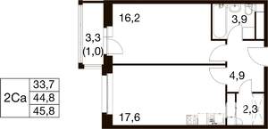1-к квартира, вторичка, 46м2, 13/18 этаж