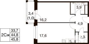 1-к квартира, вторичка, 46м2, 13/18 этаж