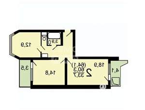 2-к квартира, вторичка, 64м2, 15/17 этаж