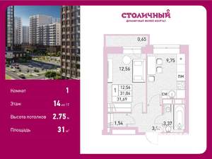 1-к квартира, вторичка, 31м2, 14/17 этаж