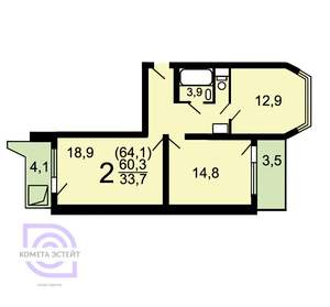 2-к квартира, вторичка, 60м2, 12/19 этаж