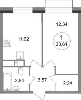 1-к квартира, строящийся дом, 34м2, 19/22 этаж