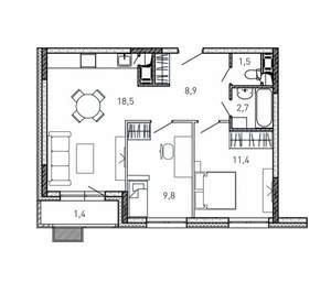 2-к квартира, вторичка, 54м2, 6/17 этаж
