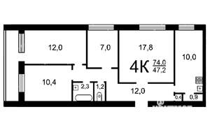 4-к квартира, вторичка, 73м2, 8/12 этаж