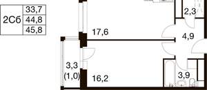 1-к квартира, вторичка, 46м2, 15/17 этаж