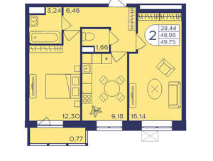 2-к квартира, вторичка, 50м2, 3/21 этаж