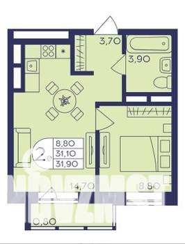 2-к квартира, вторичка, 32м2, 9/17 этаж