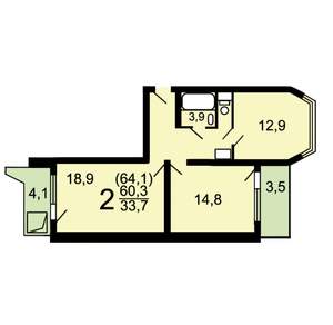 2-к квартира, вторичка, 60м2, 16/17 этаж