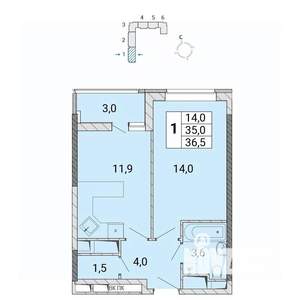 1-к квартира, сданный дом, 36м2, 15/17 этаж