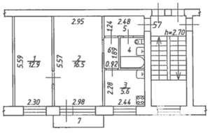 2-к квартира, вторичка, 43м2, 5/5 этаж