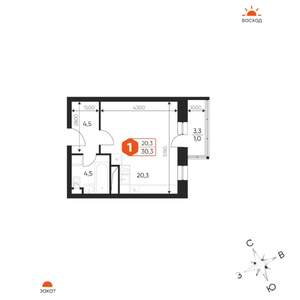 1-к квартира, строящийся дом, 30м2, 4/17 этаж