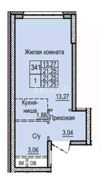 Студия квартира, вторичка, 21м2, 8/16 этаж