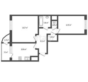 2-к квартира, вторичка, 60м2, 2/19 этаж
