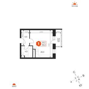 1-к квартира, строящийся дом, 30м2, 6/17 этаж