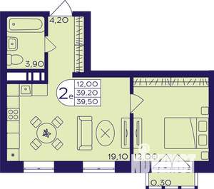 2-к квартира, строящийся дом, 40м2, 4/22 этаж