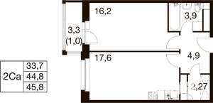 1-к квартира, вторичка, 46м2, 5/18 этаж