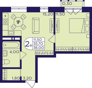 2-к квартира, строящийся дом, 36м2, 4/22 этаж